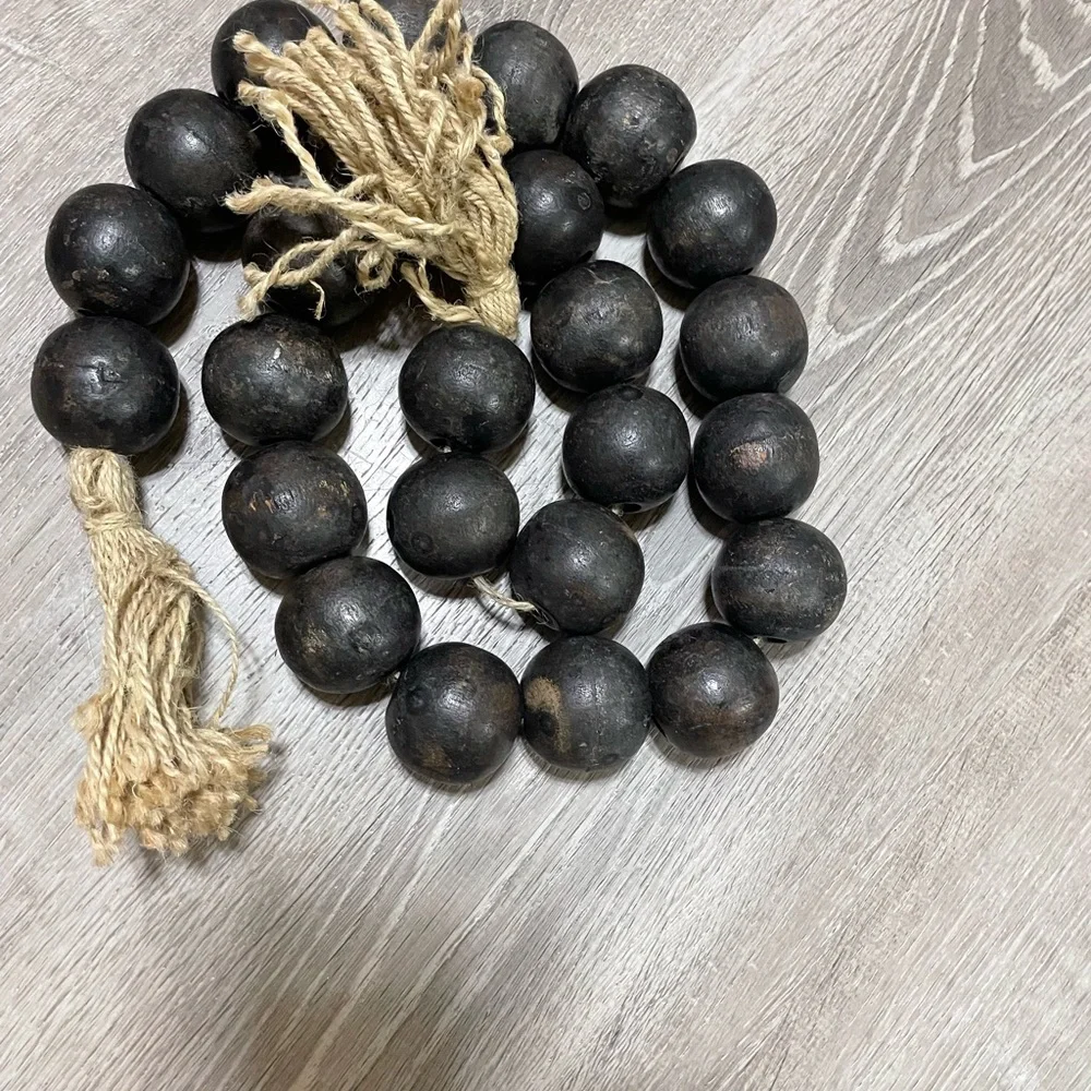 Dark brown Wooden Bead Garland with Faux Succulent - Picture 5 of 7